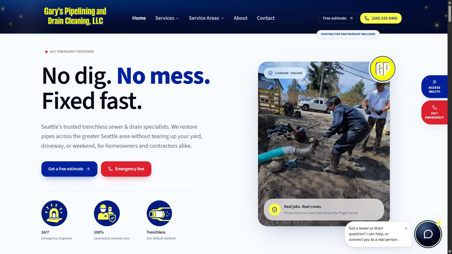 Gary's Pipelining & Drain Cleaning website screenshot